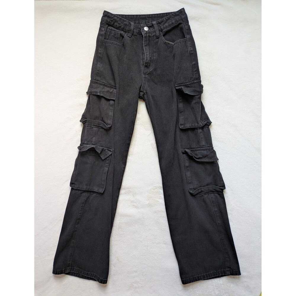 Cargo Black Denim High-waisted Jean Women's Size XS Multiple Pockets Comfortable
